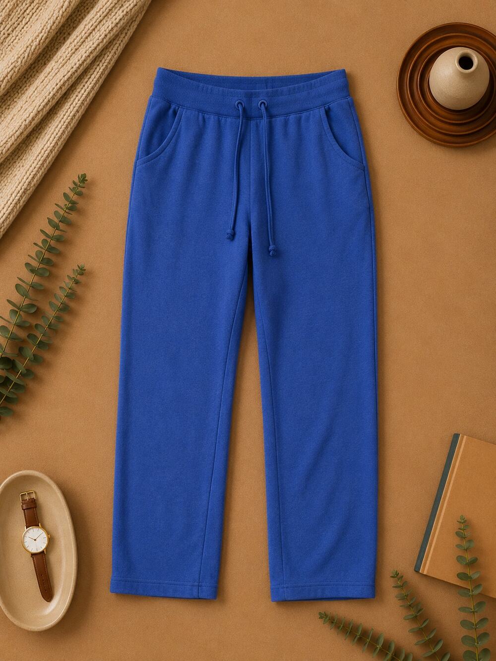 Earth Yoga Women’s Stretch Fleece Pants Blue Athleisure Minimalist Casual SZ L